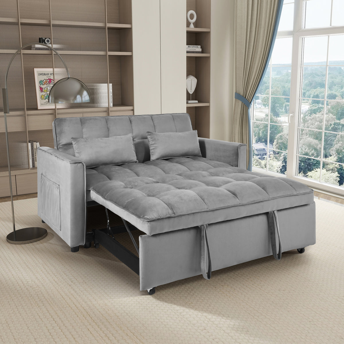 Light Gray Velvet Reclining Loveseat, 54.7 in Wide