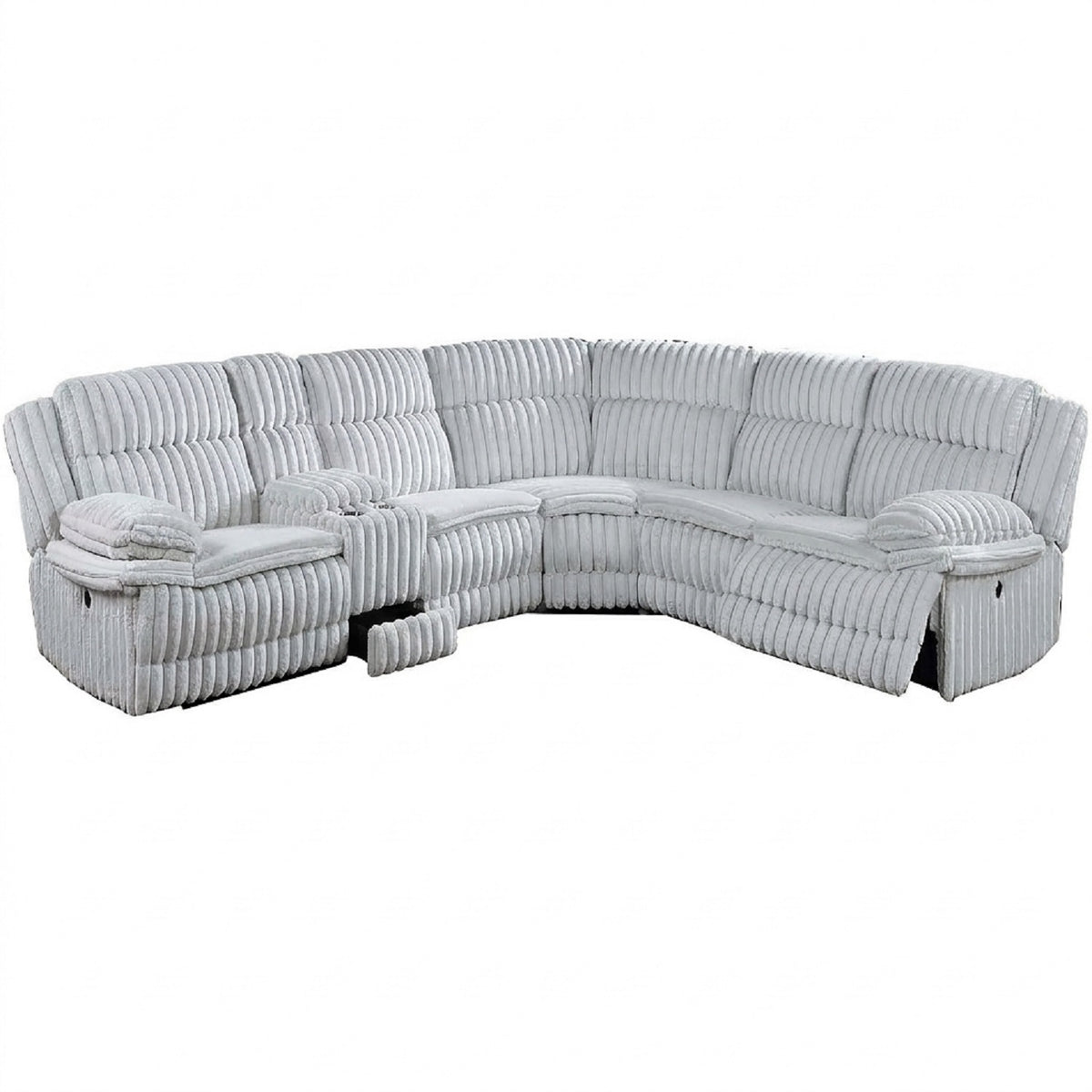 Light Gray Corduroy Reclining Sectional with Console