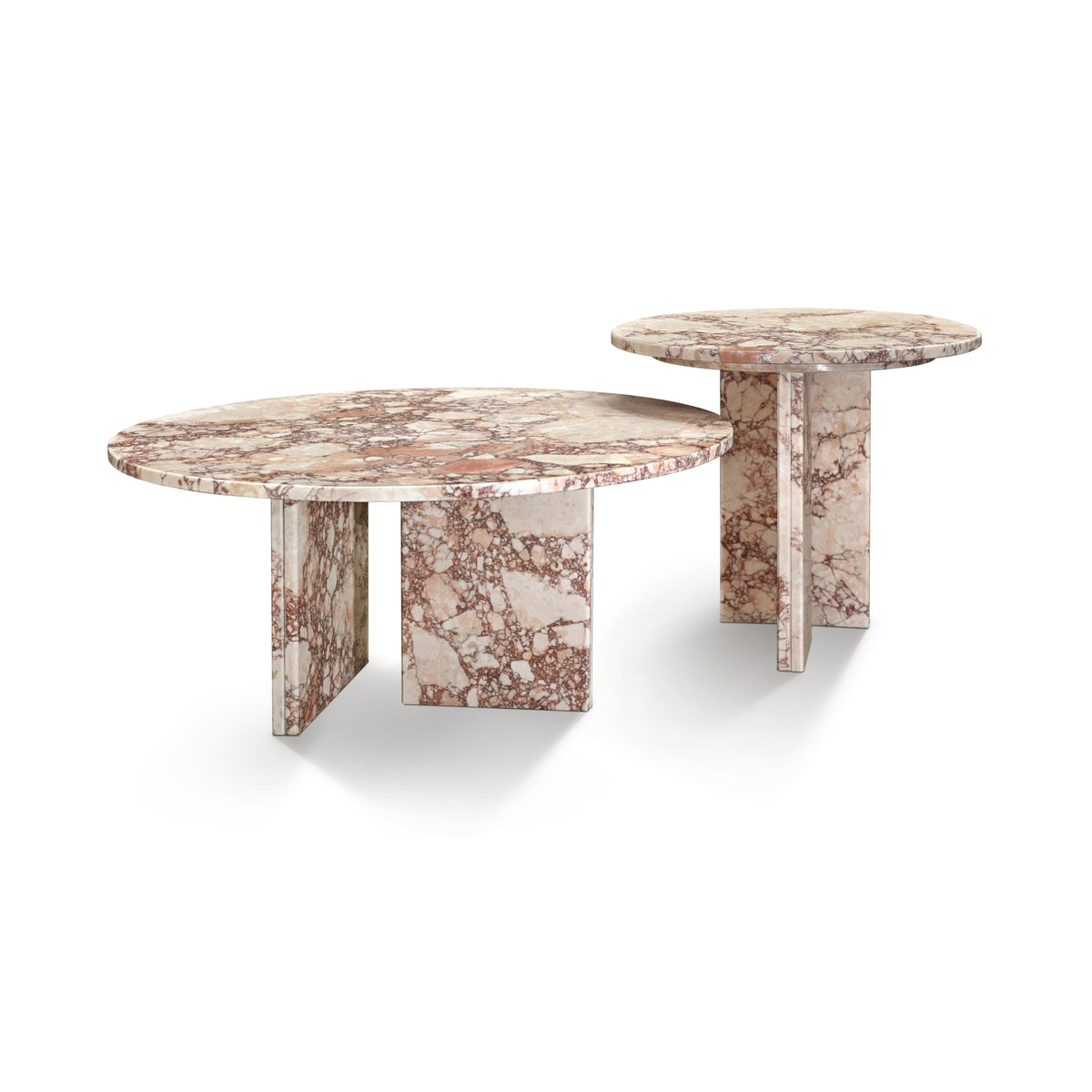 Pink Marble Round Coffee Table, Set of 2