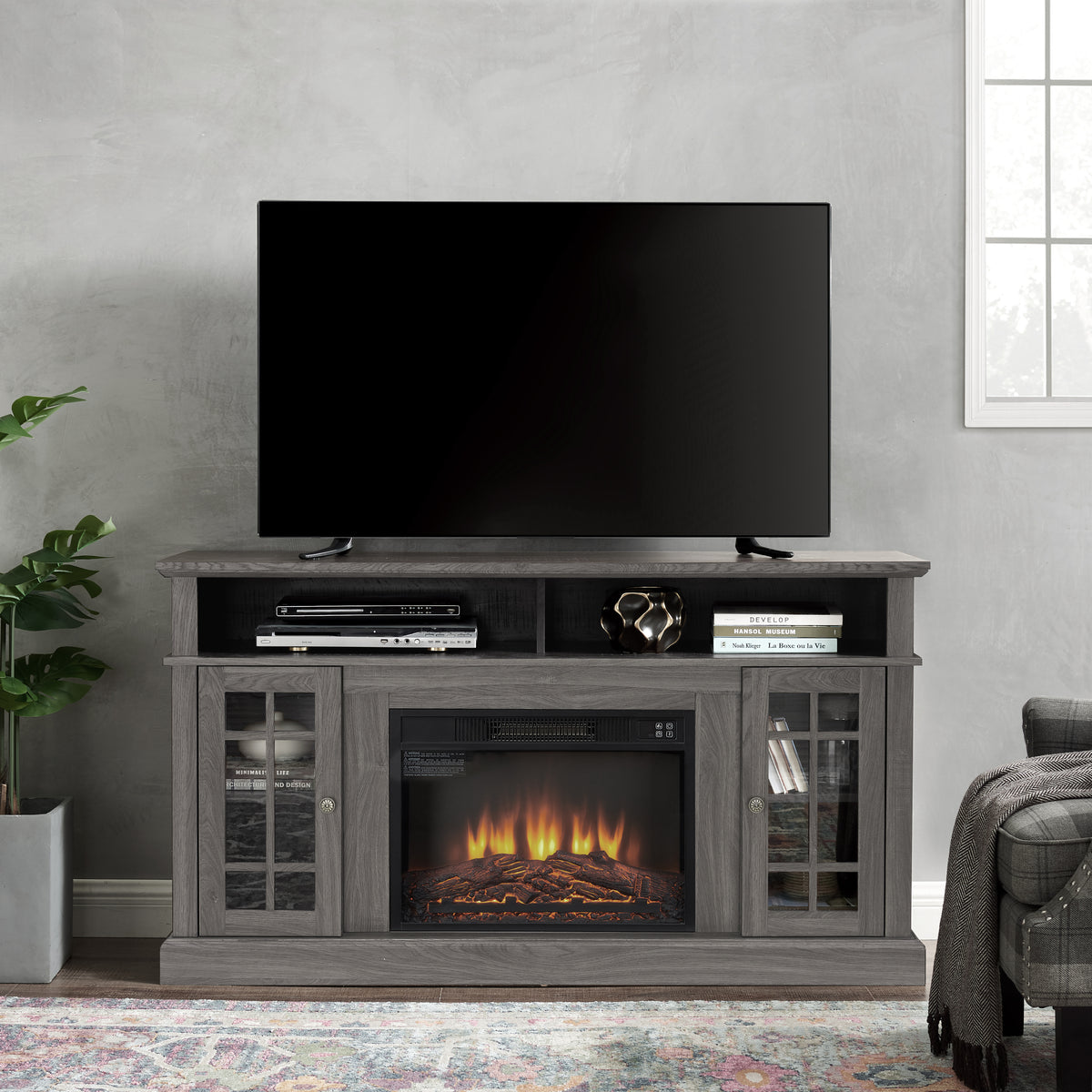 Black Fireplace TV Stand for TVs up to 65 in, 58.3 in Wide