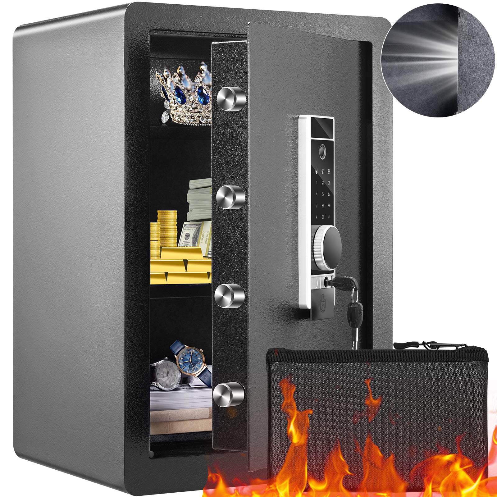 Office Safe with Lock, 19.7 in, Black