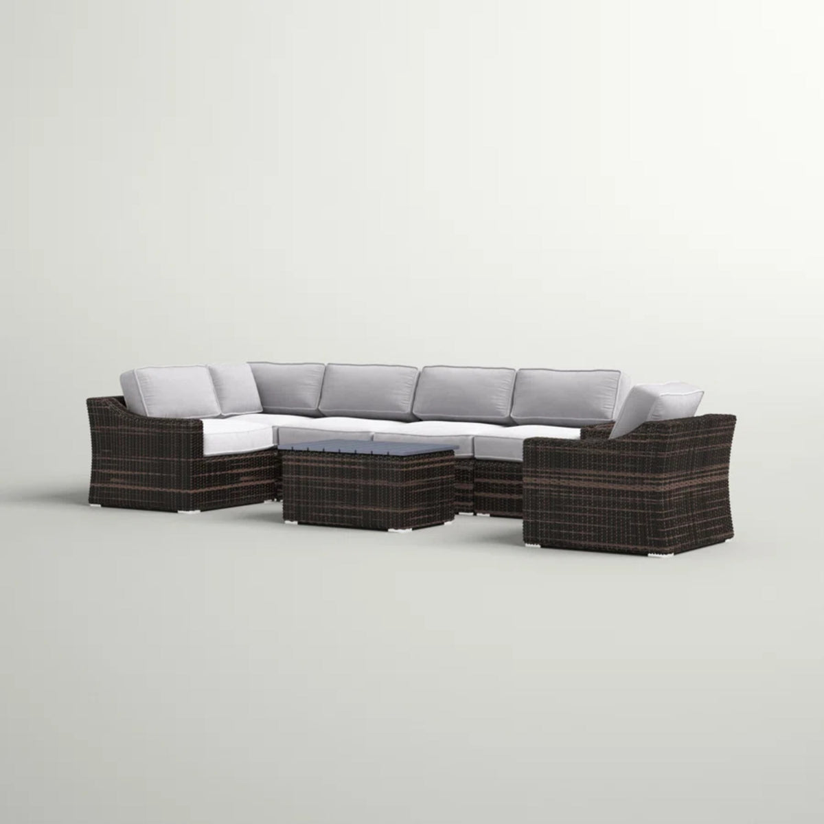 Brown Wicker Outdoor Sectional Set for 5 with Cushions