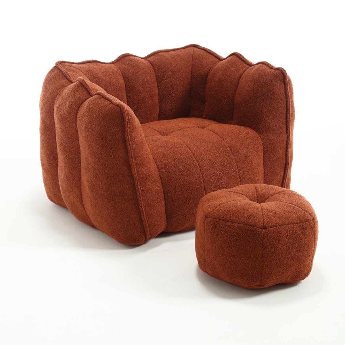 Red Chenille Bean Bag Chair with Ottoman