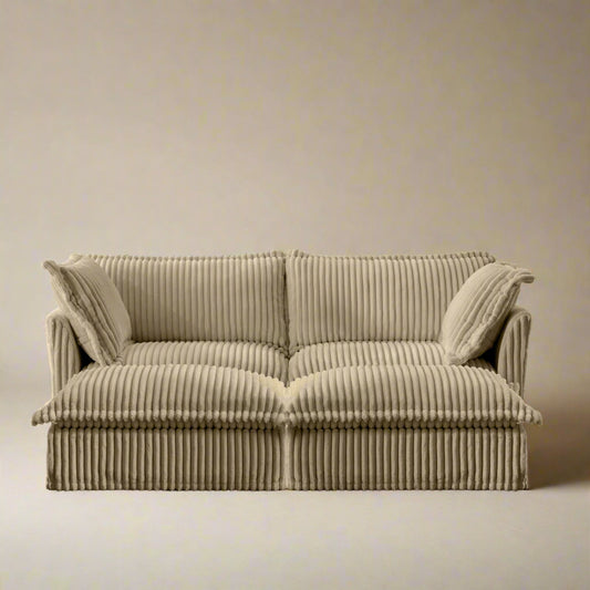 Fluffy Corduroy 2-Seat Sofa – Camel with 2 Ottomans, Washable