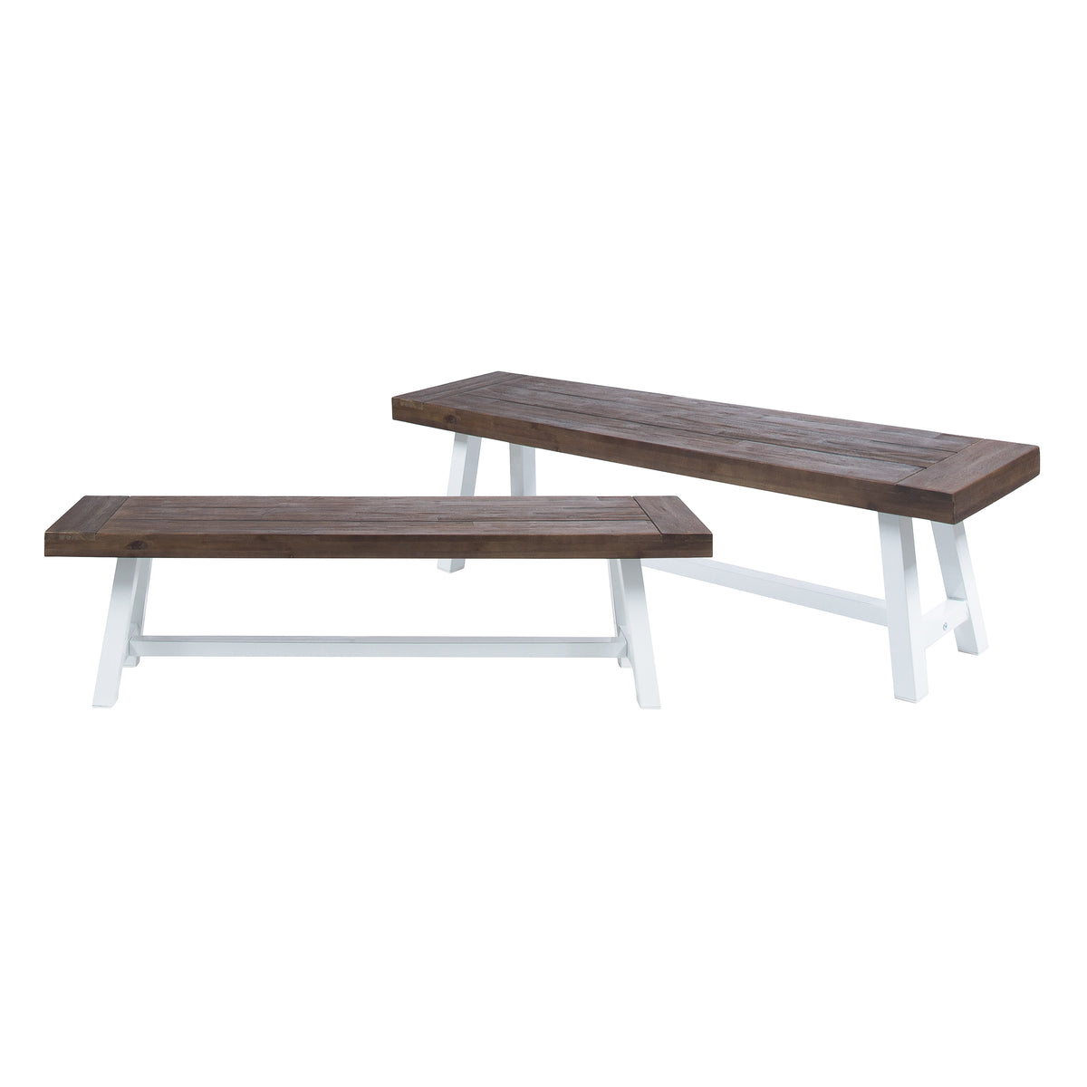 Brown White Solid Wood Outdoor Bench, Set of 2, 63 in Wide