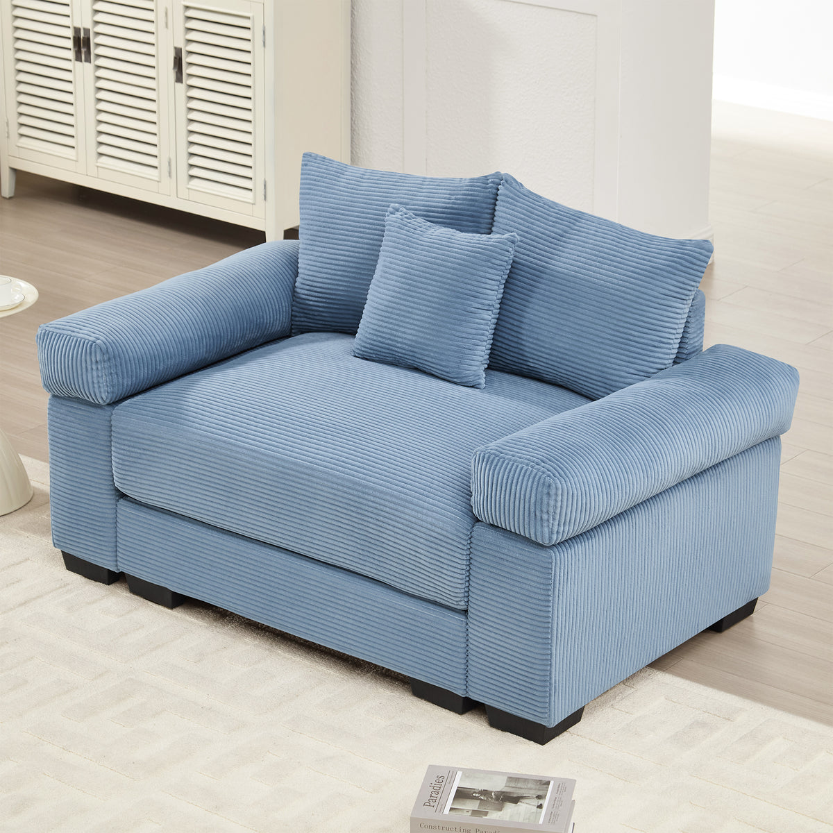 Blue Corduroy Modular Sectional, 54.3 in Wide