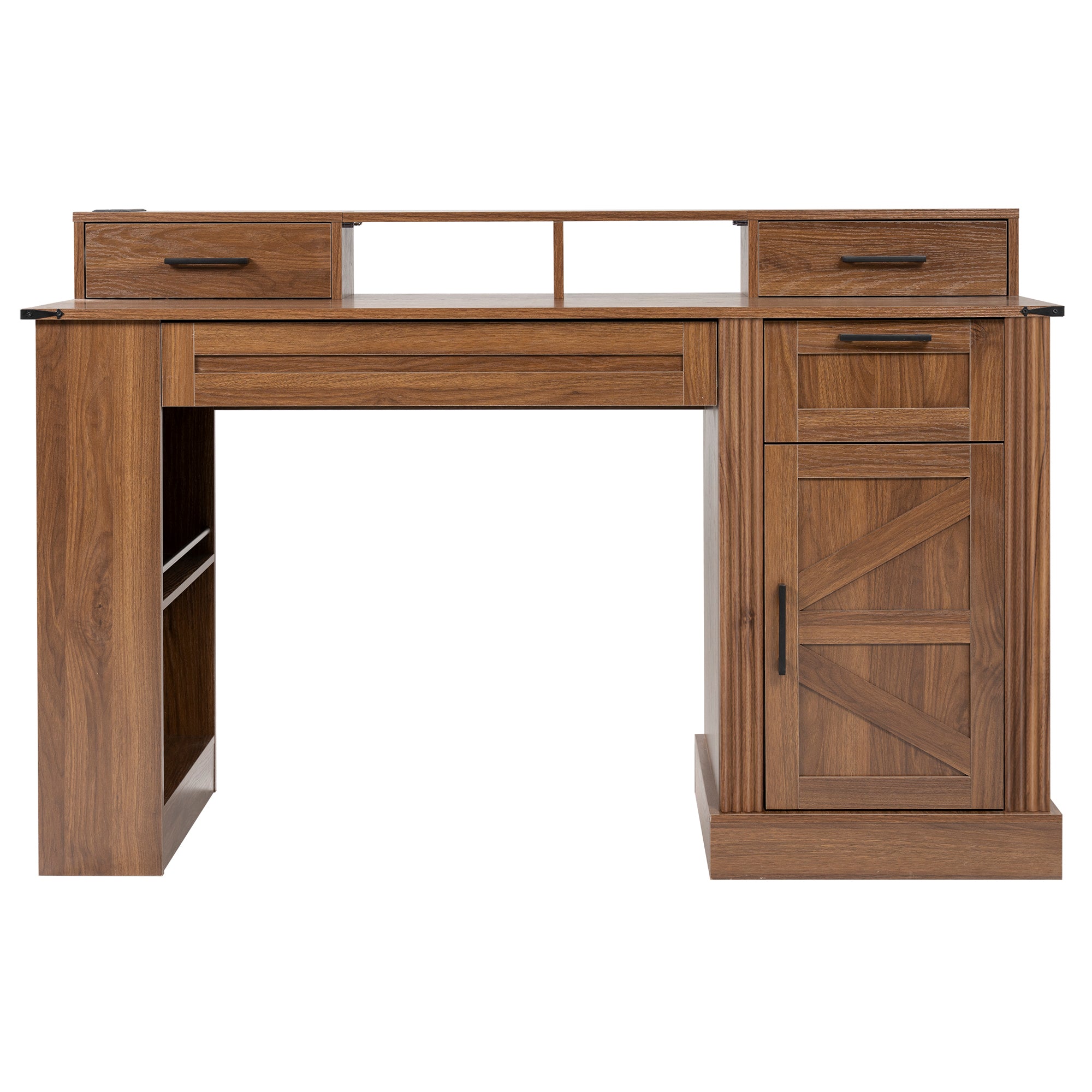 Computer Desk with Charging Station and Keyboard Tray, 55 in, Walnut