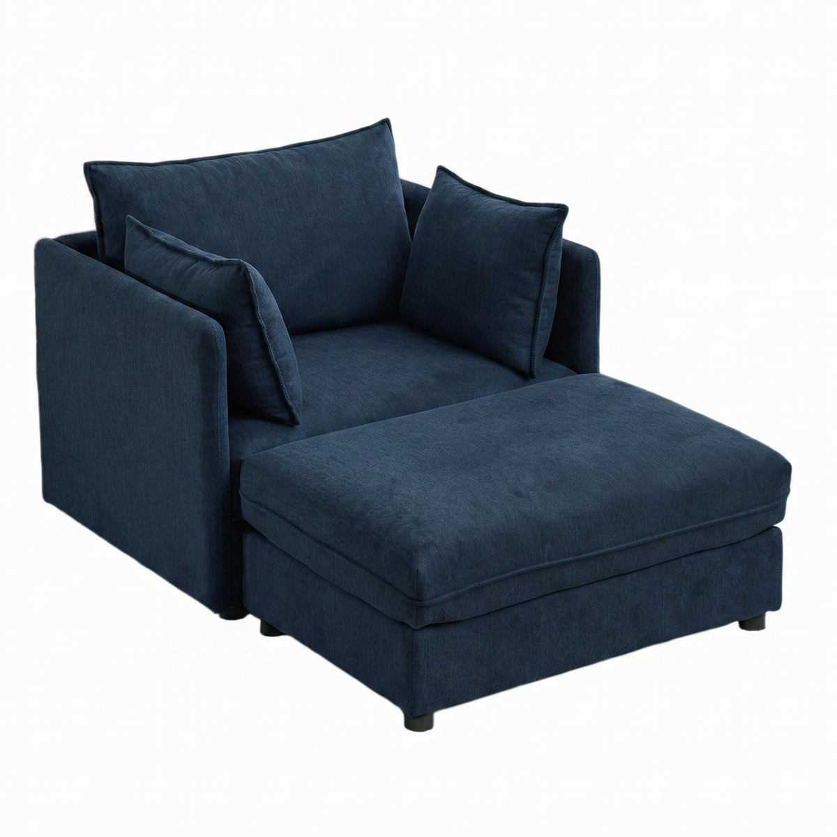 Blue Chenille Chaise Lounge Chair with Storage