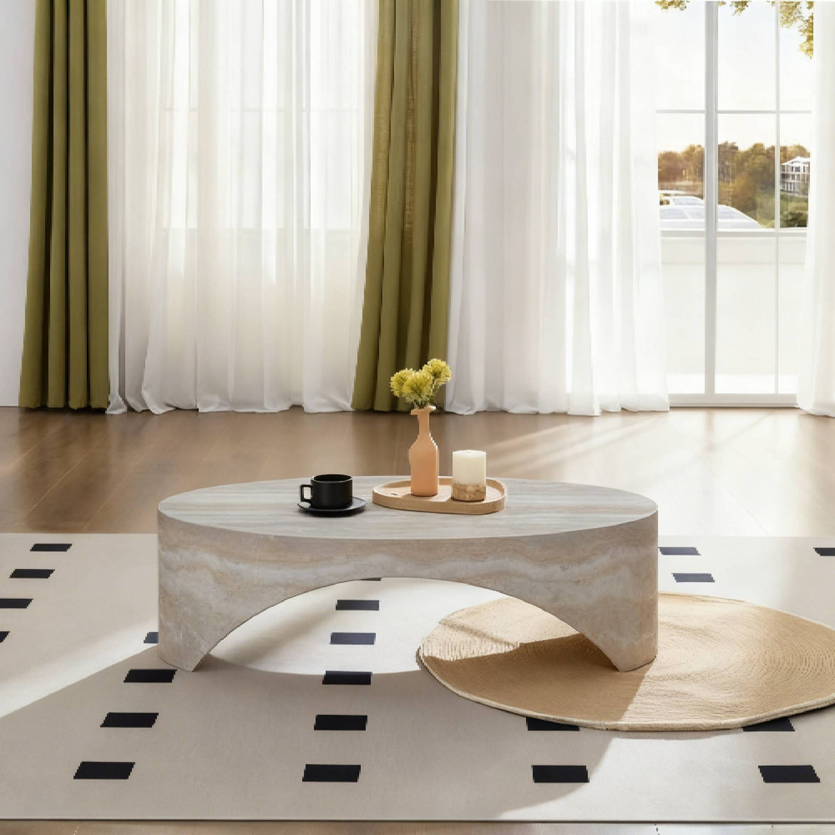 White Oval Coffee Table with Storage, 43.3 in