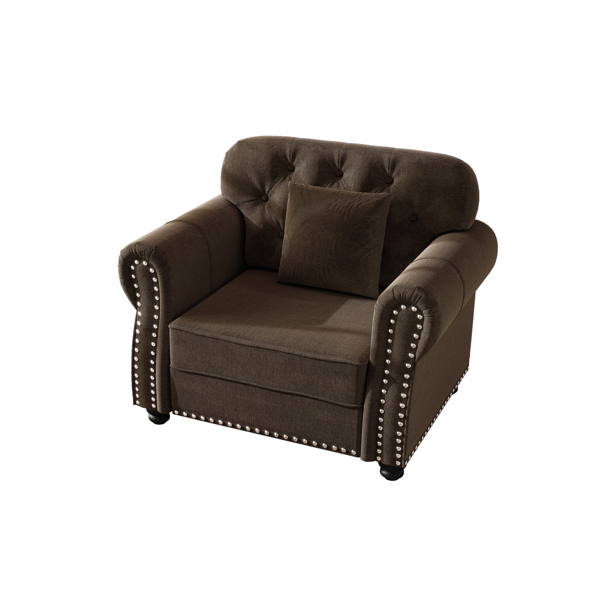 Brown Velvet Chesterfield Sofa, 41.3 in Wide
