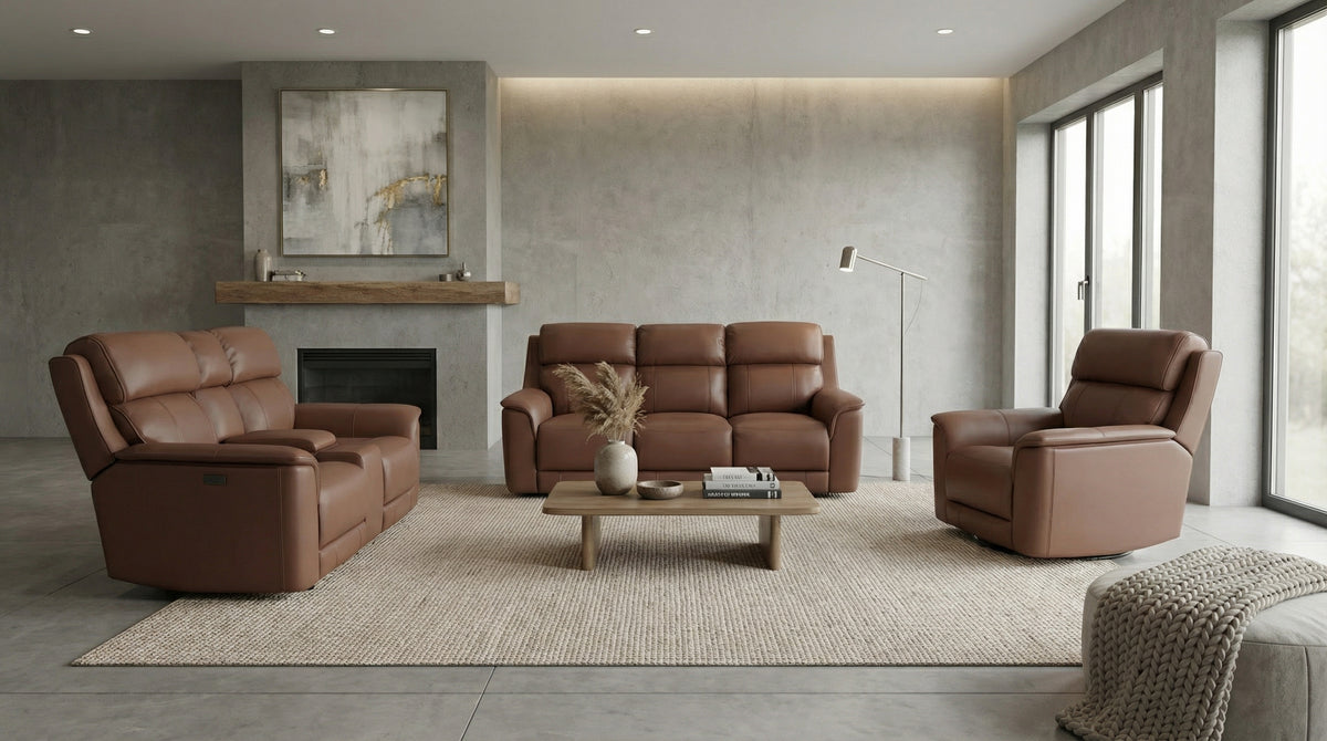 Brown Genuine Leather Power Reclining 3-Piece Living Room Set