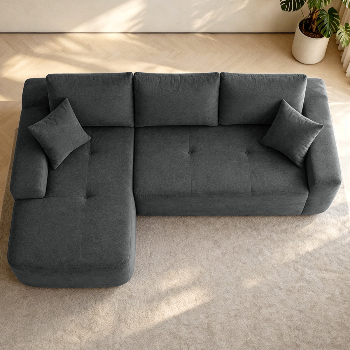 Gray Linen L-Shaped Modular Sectional, 85 in Wide