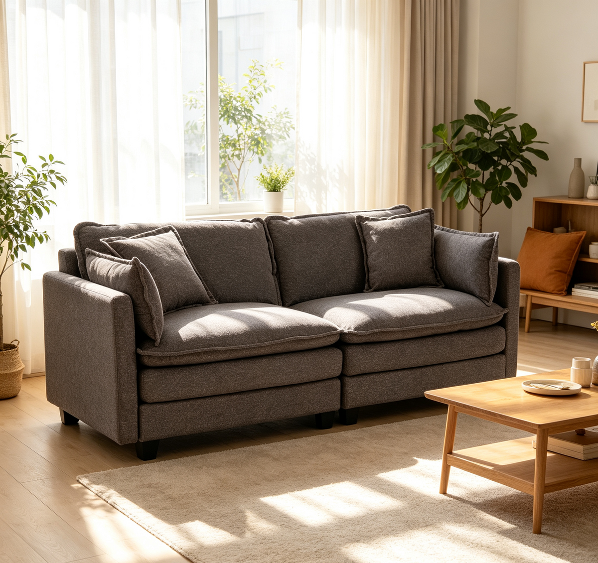 Gray Chenille Modular Sectional Couch, 78 in Wide