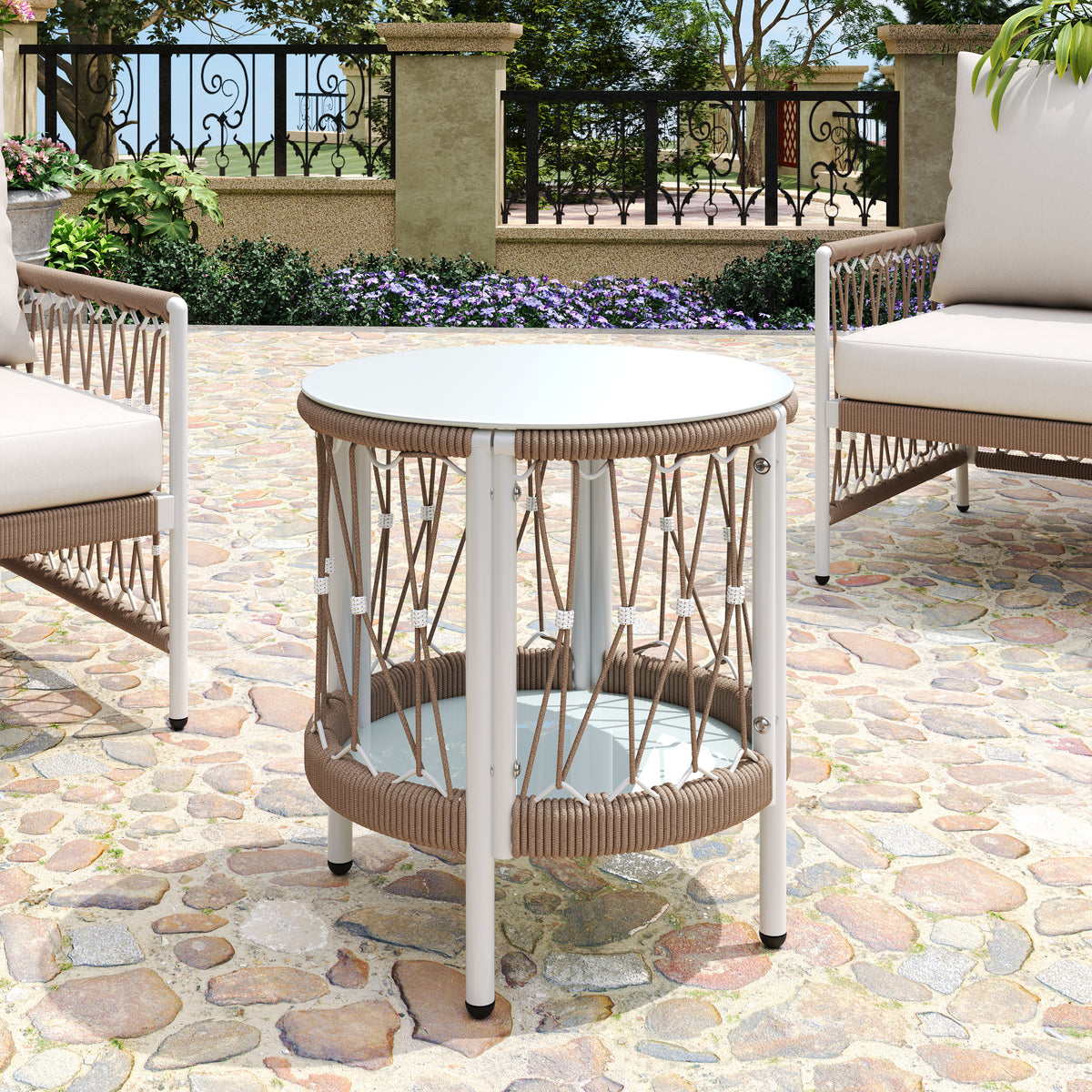 Metal Outdoor Side Table, Glass Top