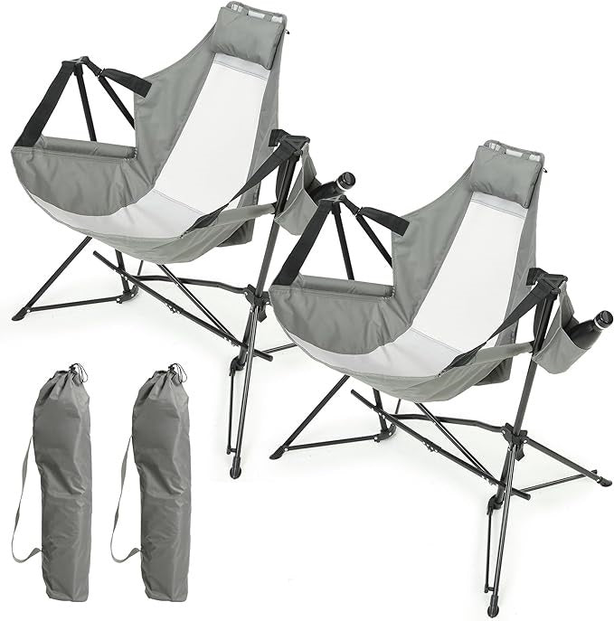 Gray Metal Folding Hammock Chair, Set of 2