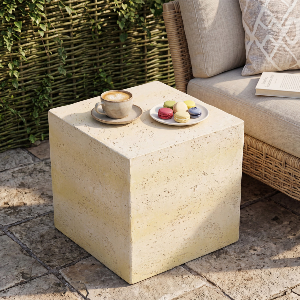 Tan Square Outdoor Side Table