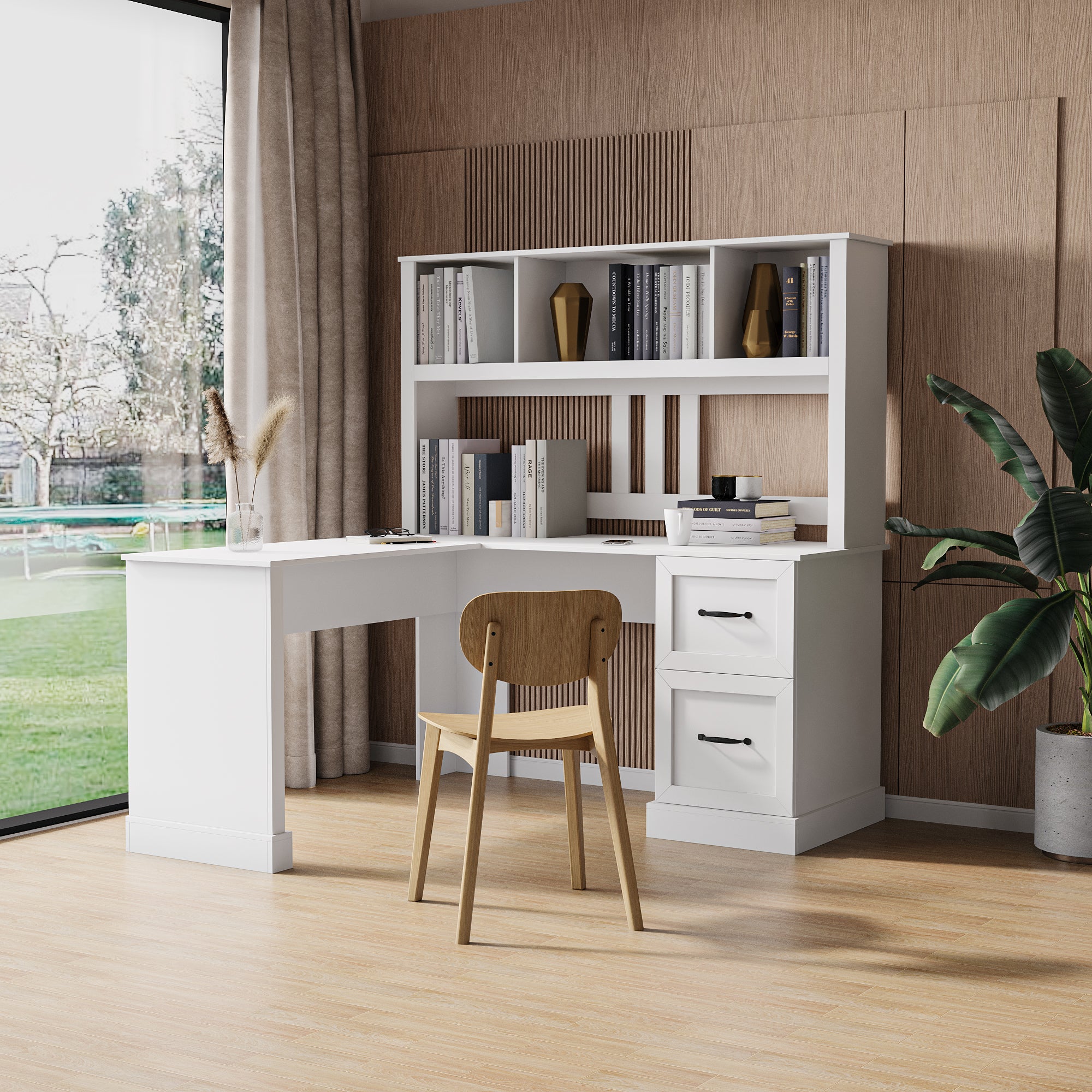 Computer Desk with Hutch, Workstation, 59.8 in, White