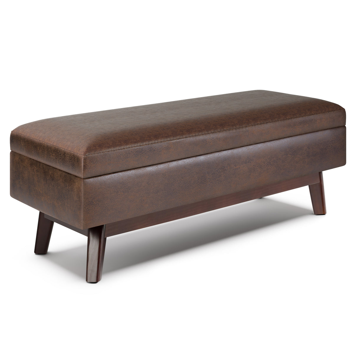 Dark Brown Vegan Leather Rectangular Storage Ottoman, 48 in