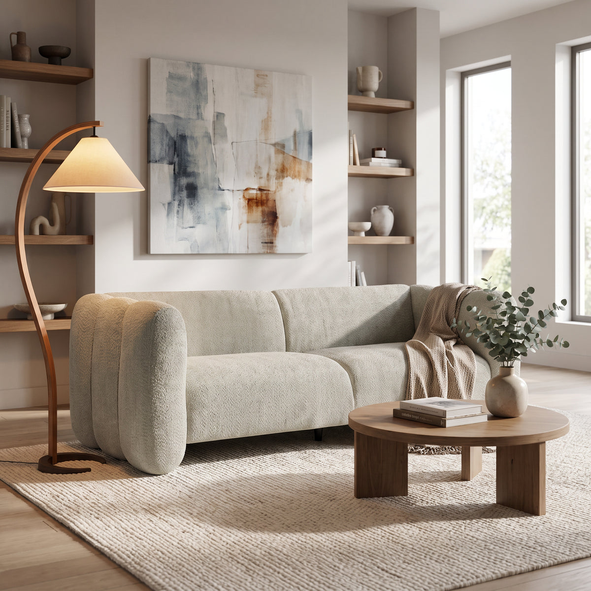 Green Boucle 3-Seat Couch, 83 in Wide