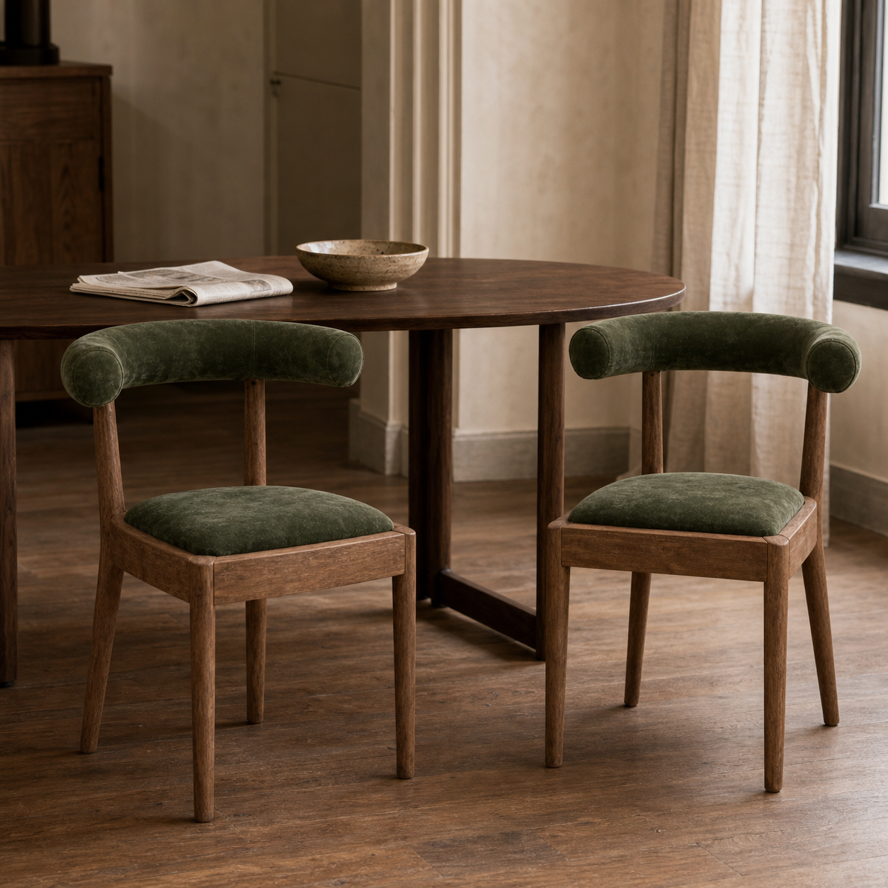 Solid Wood & Vegan Leather Dining Chair Set of 2