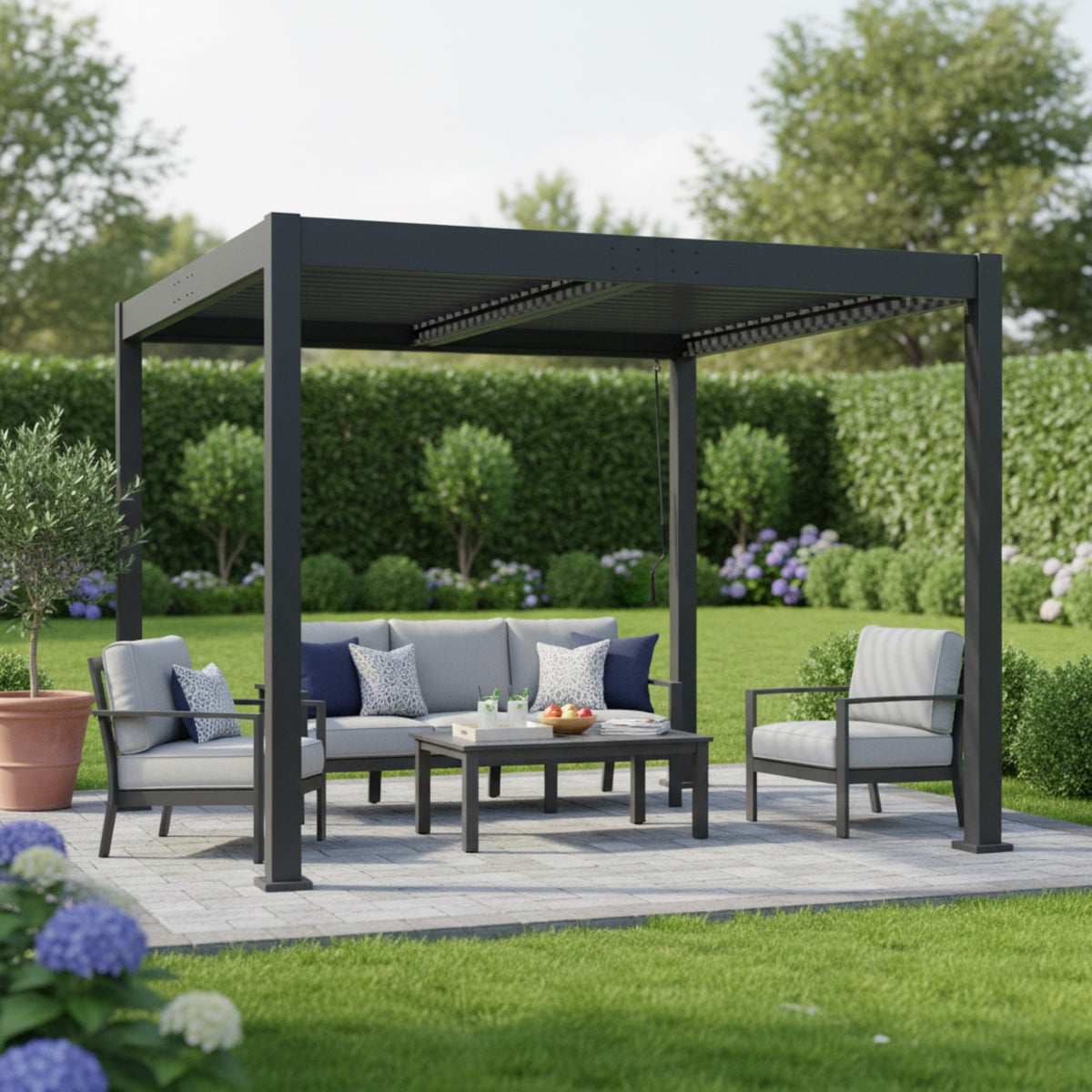 Black Aluminum Louvered Pergola
