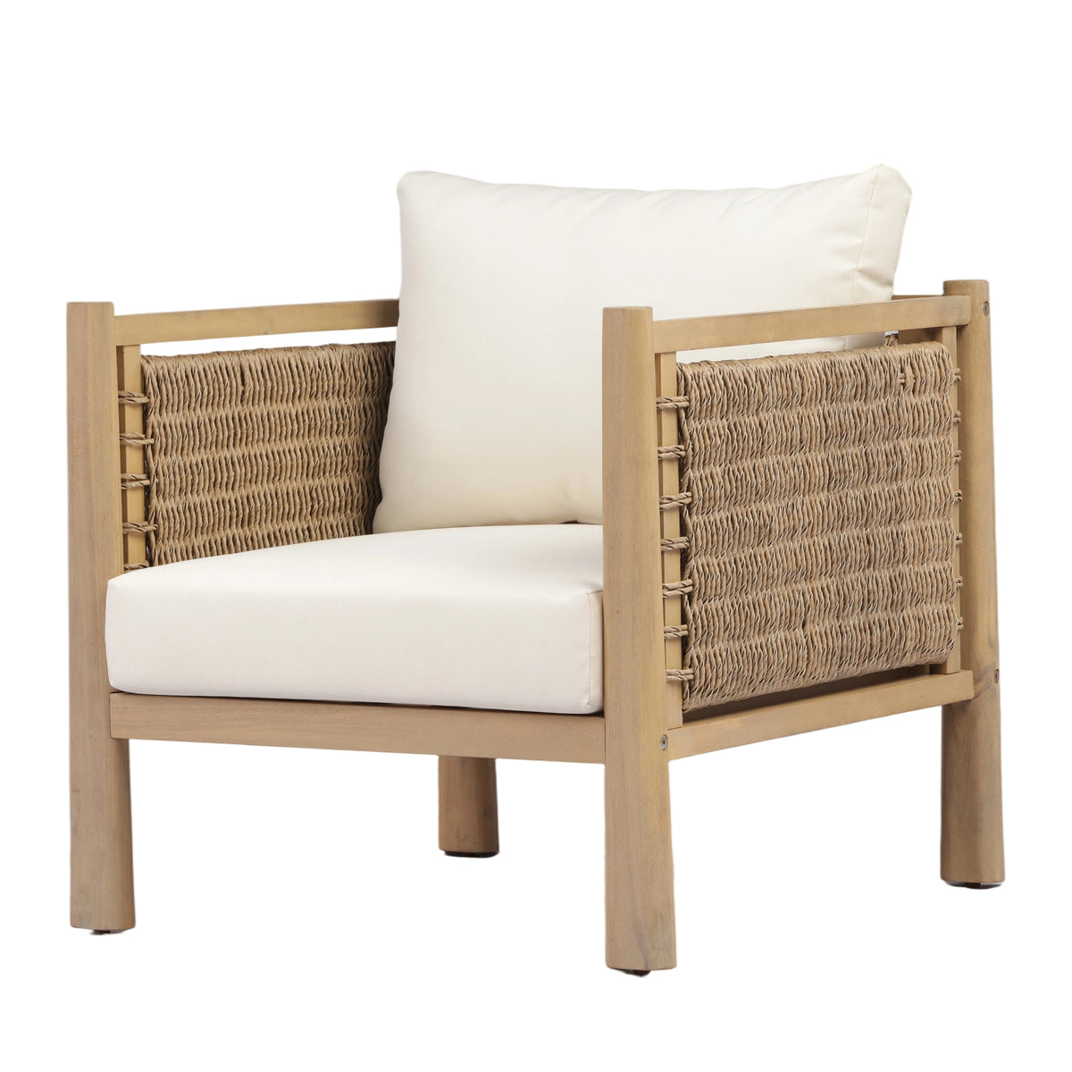 Light Brown Solid Wood Patio Chair with Cushions, Set of 3