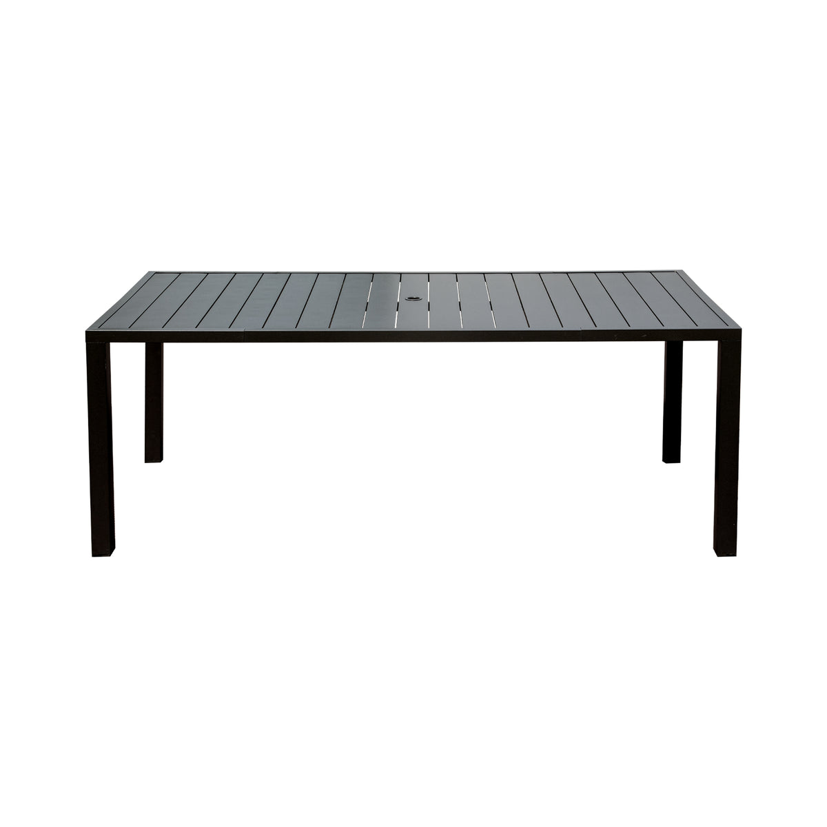 Brown Metal Outdoor Dining Table with Umbrella Hole, 78.7 in Wide