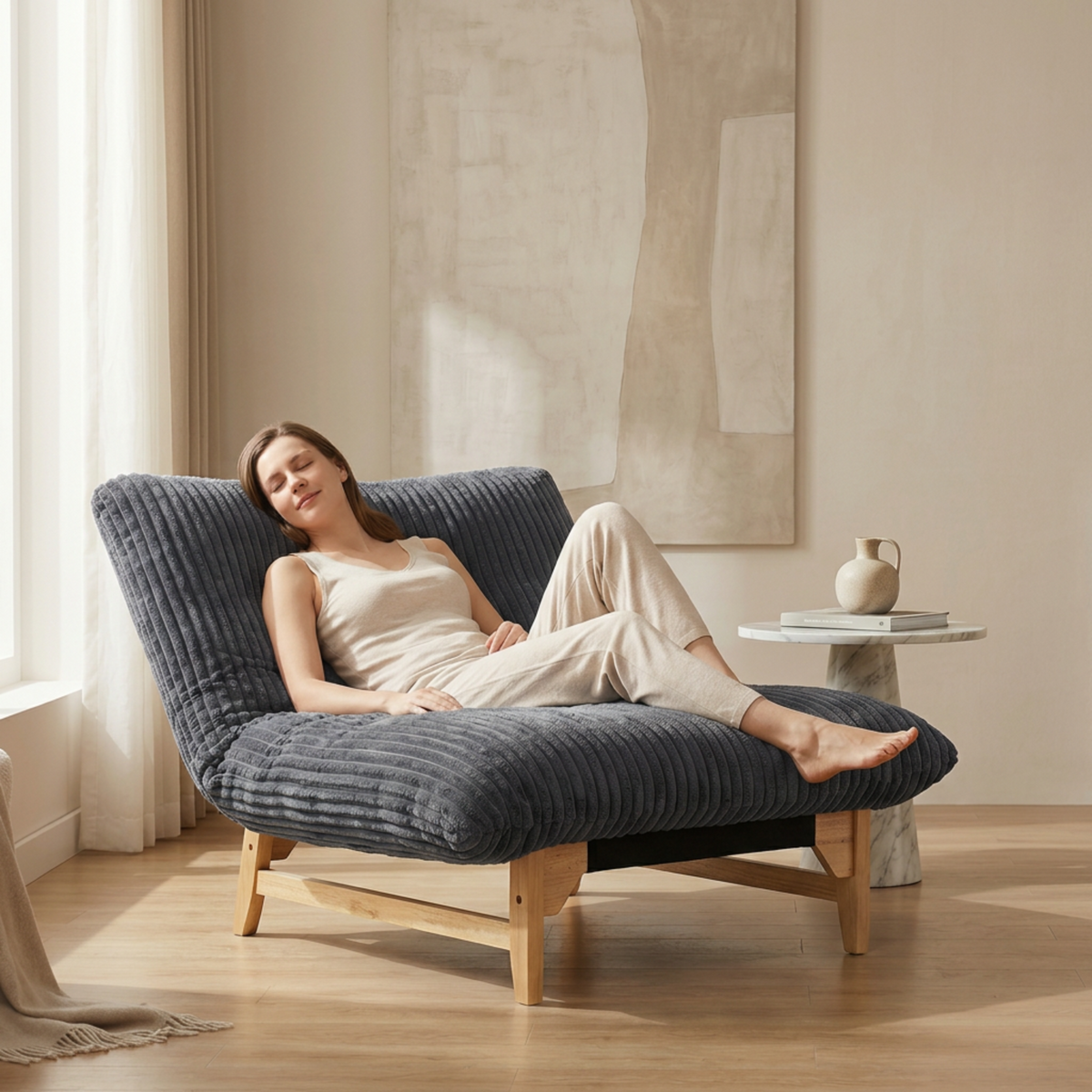 Dark Gray Corduroy Bean Bag Chair
