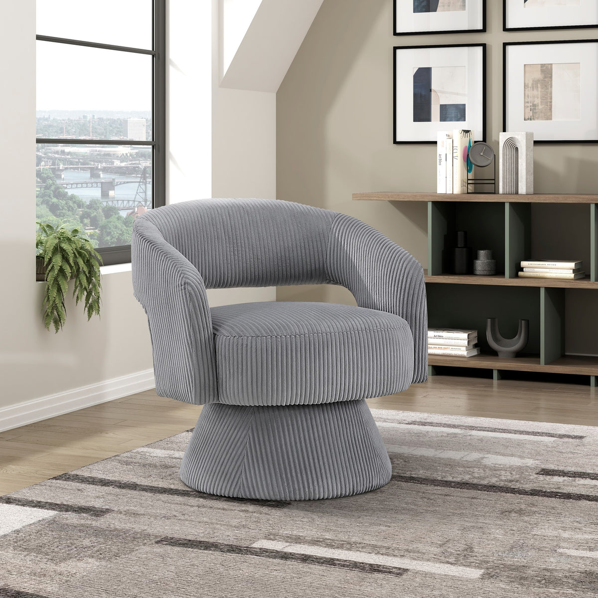 Dark Gray Corduroy Swivel Accent Chair