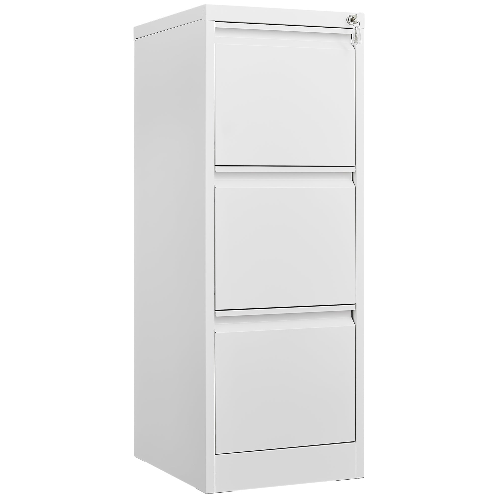 Vertical File Cabinet with Drawers and Lock, Filing Cabinet, 14.7 in, White