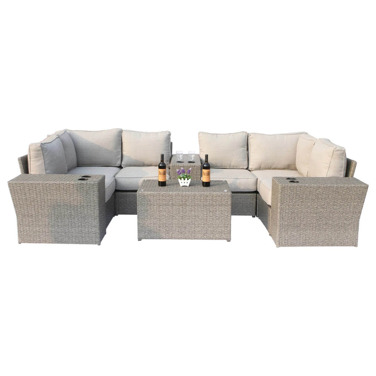 Mixed Gray Wicker Outdoor Sectional Set for 4 with Cushions