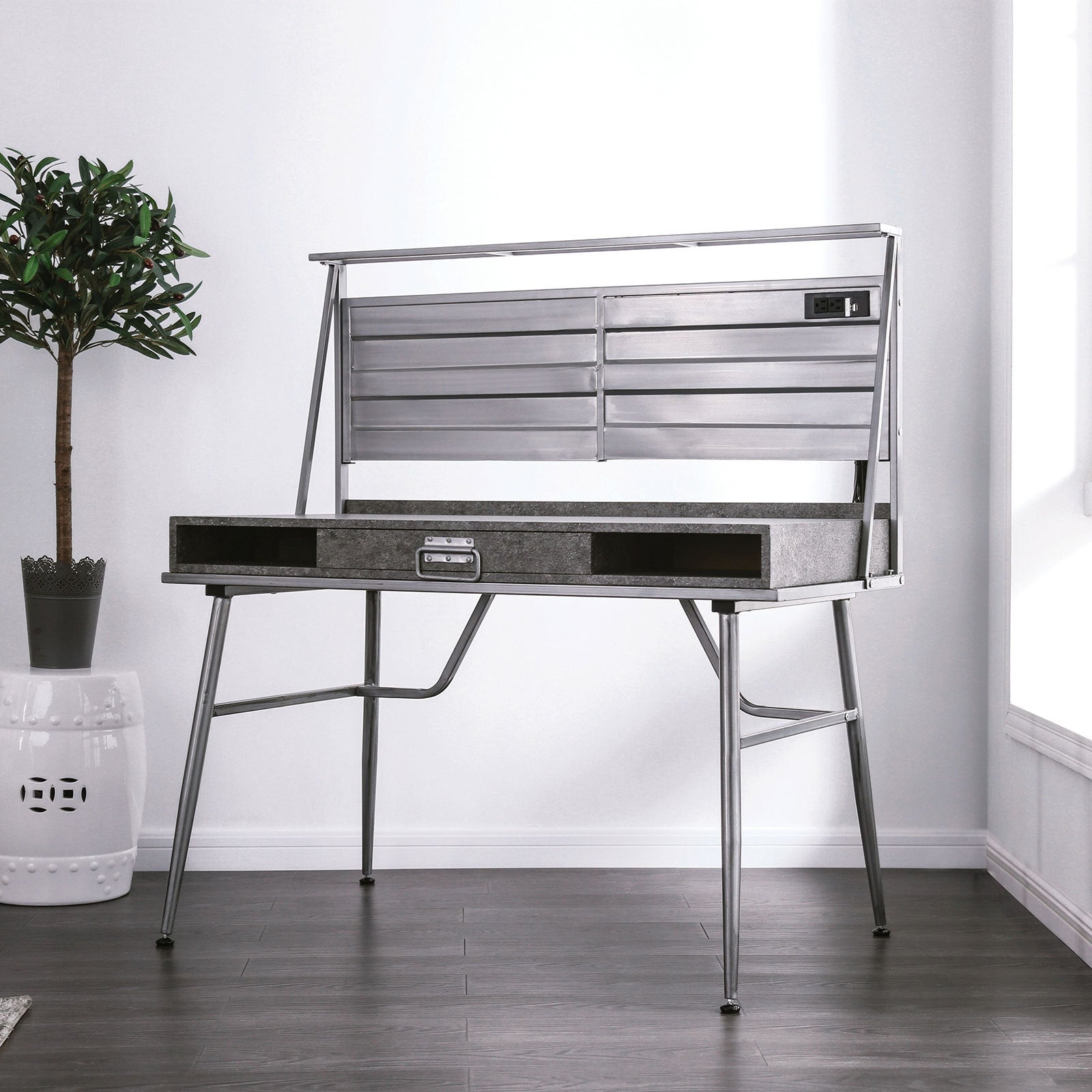 Computer Desk with Charging Station, 47.3 in, Silver