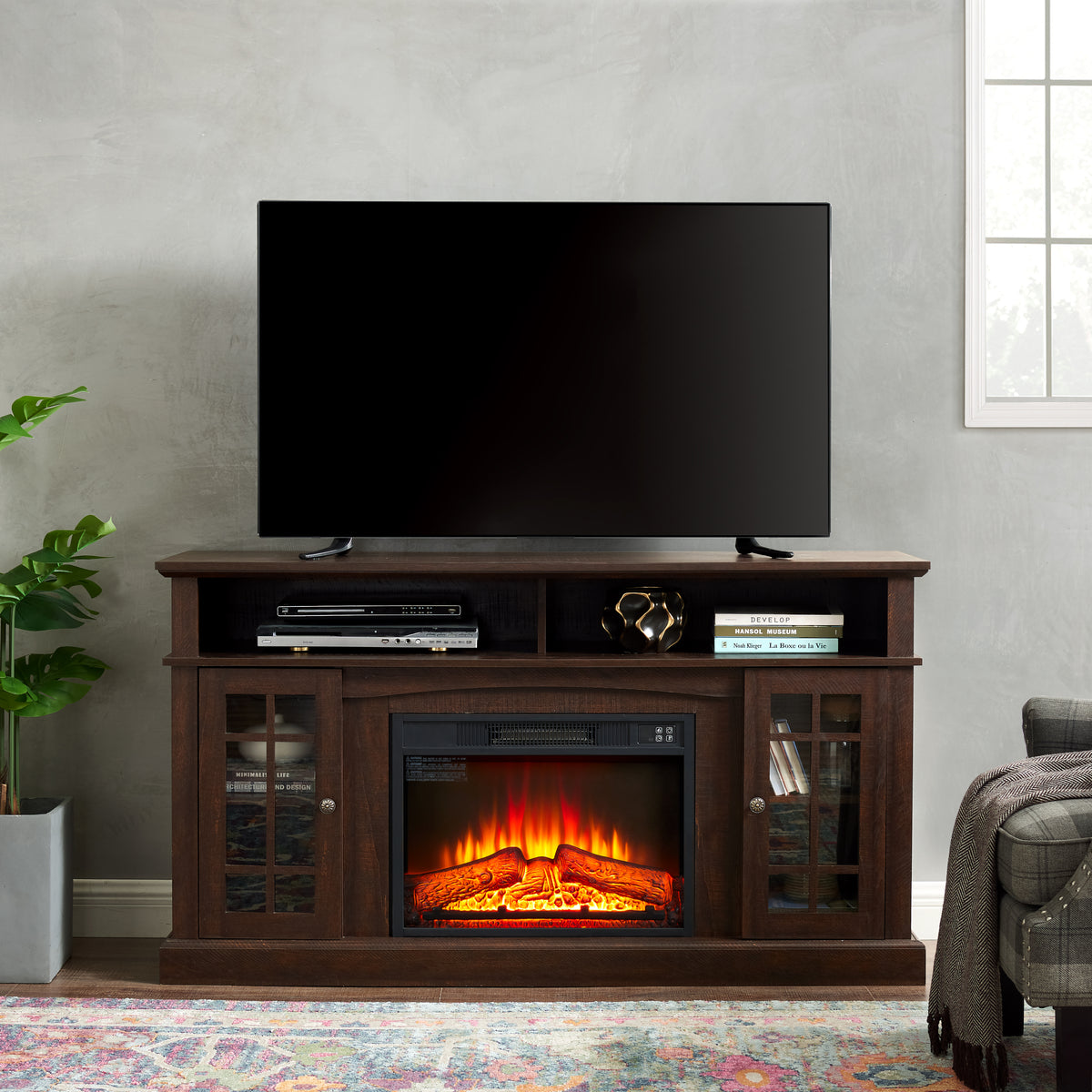 Espresso Fireplace TV Stand for TVs up to 65 in, 58.3 in Wide