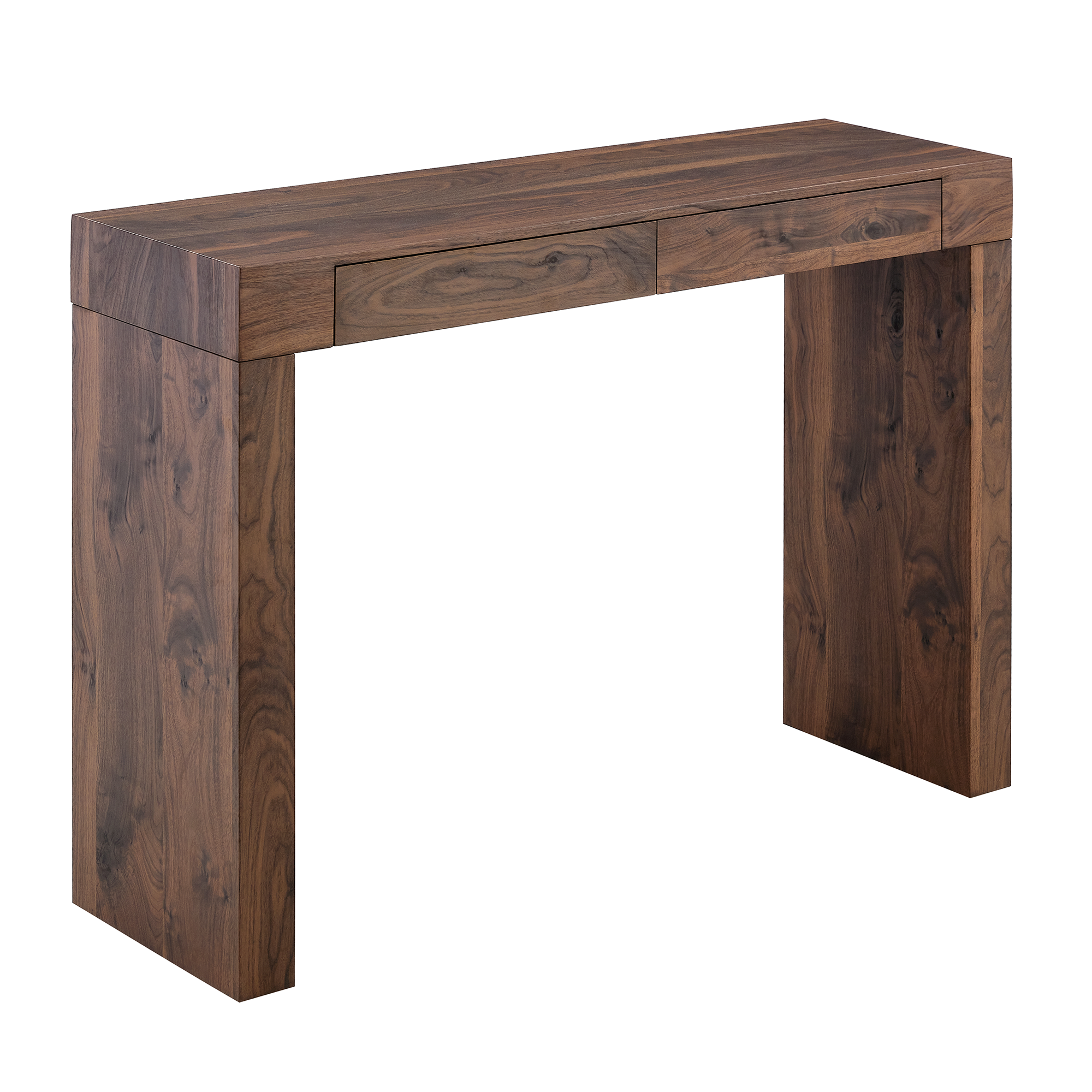 Counter Table, Walnut Wood-Grain Narrow Console with 2 Drawers