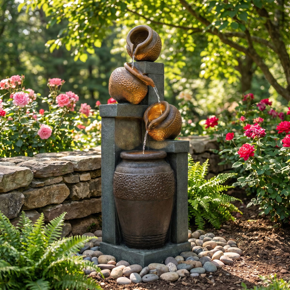 Brown Resin Outdoor Water Fountain, 34.8 in Tall