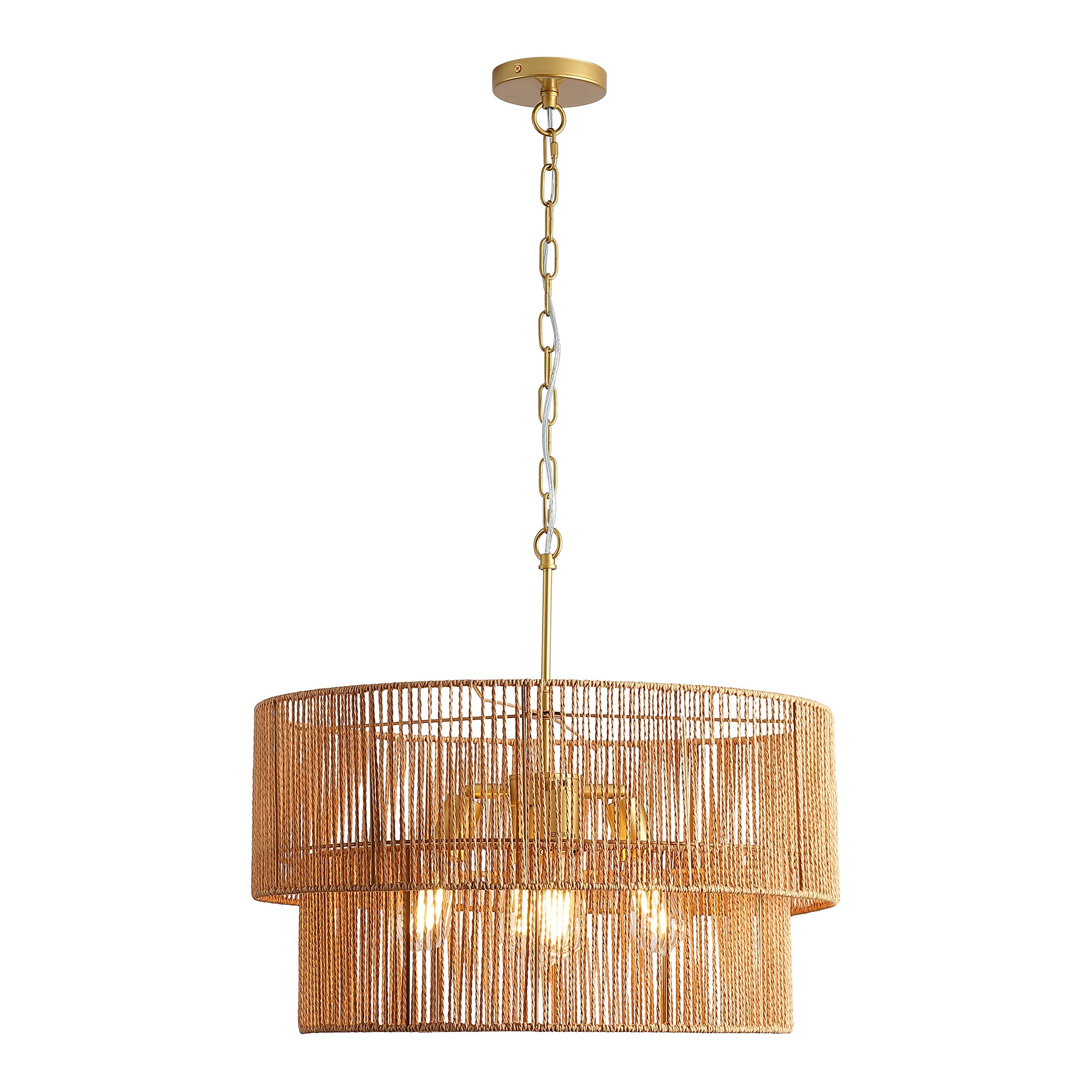 Rattan Chandelier, Woven Shade, 5-Light, Gold