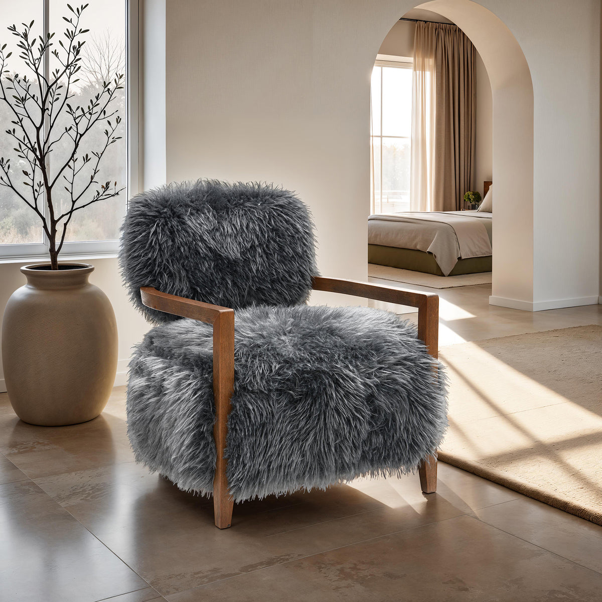 Charcoal Faux Fur Accent Chair