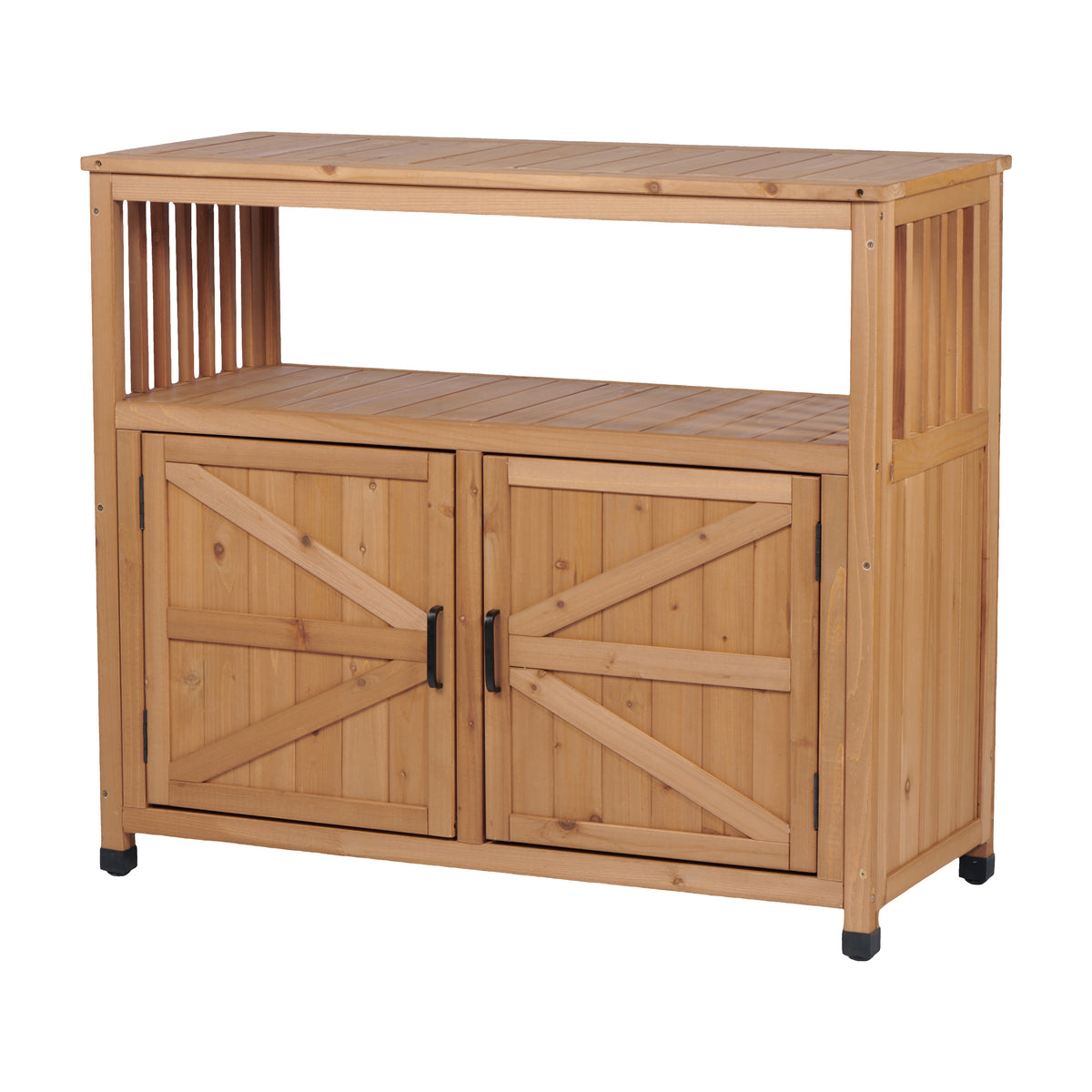 Light Brown Solid Wood Outdoor Console Table with Storage