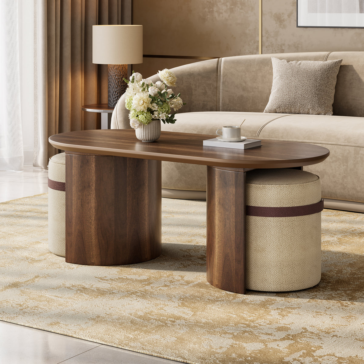 Brown Oval Coffee Table, 47.7 in