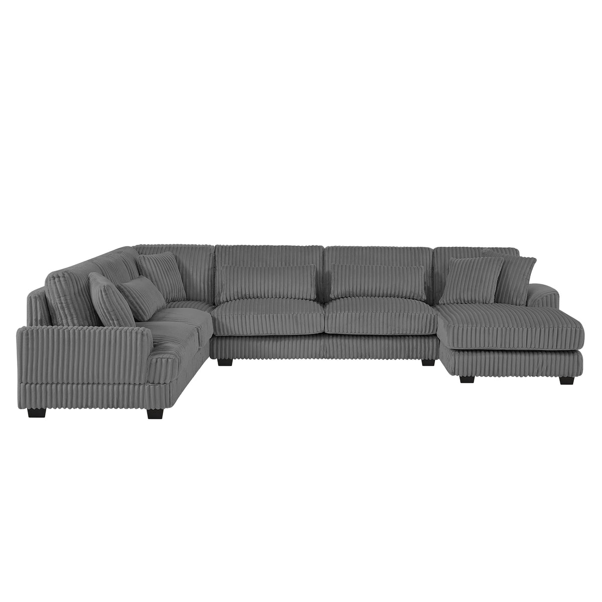 Dark Gray Corduroy U-Shaped Sectional with Chaise, Right-Facing