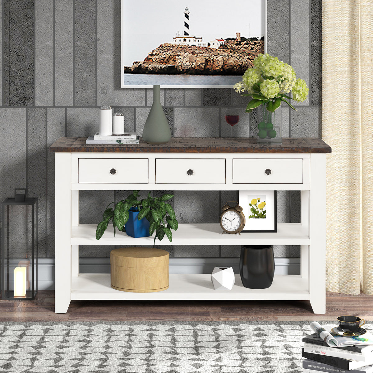 White Entryway Console Table with Storage, 48.8 in Wide