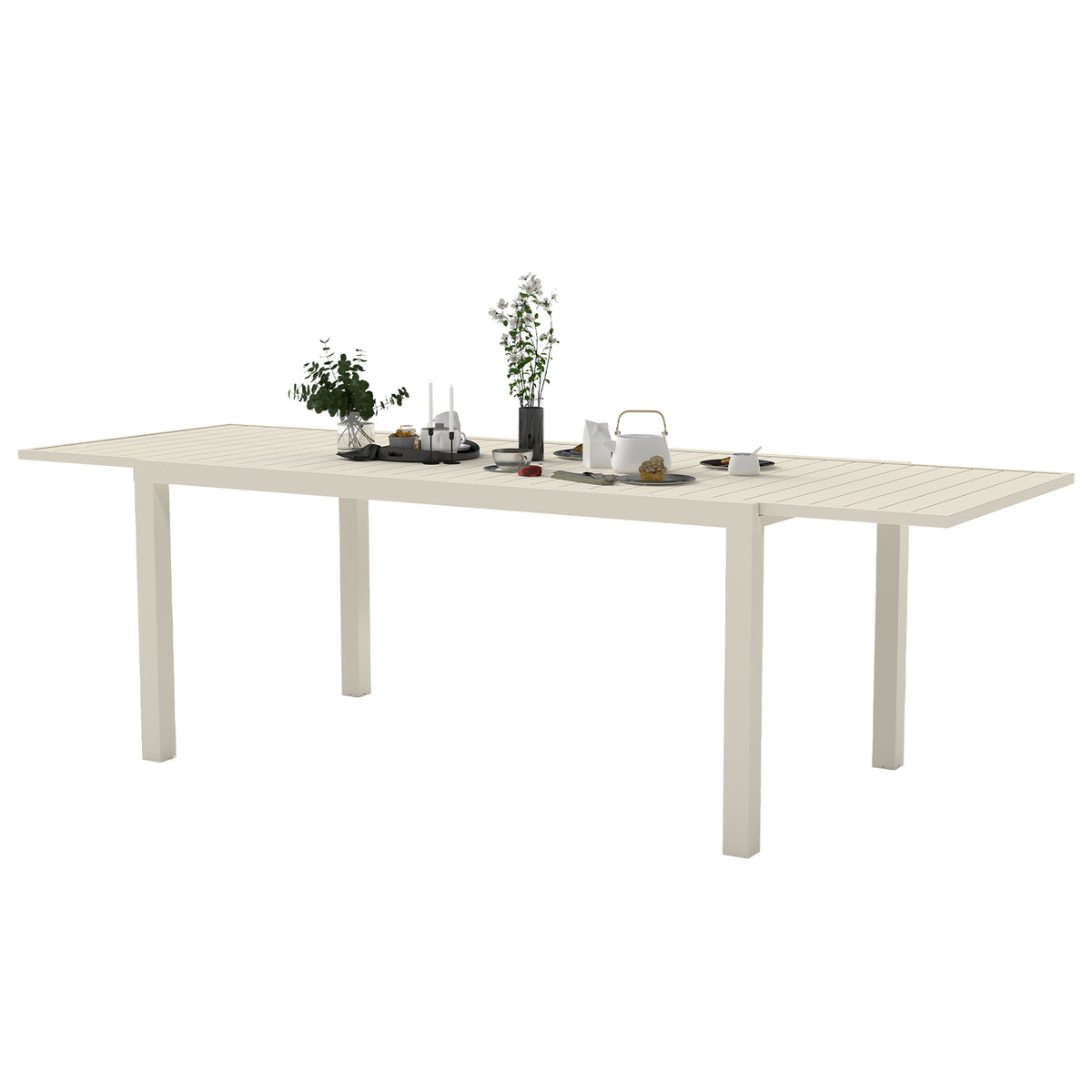 White Aluminum Outdoor Dining Table Extendable, 65.2 in Wide