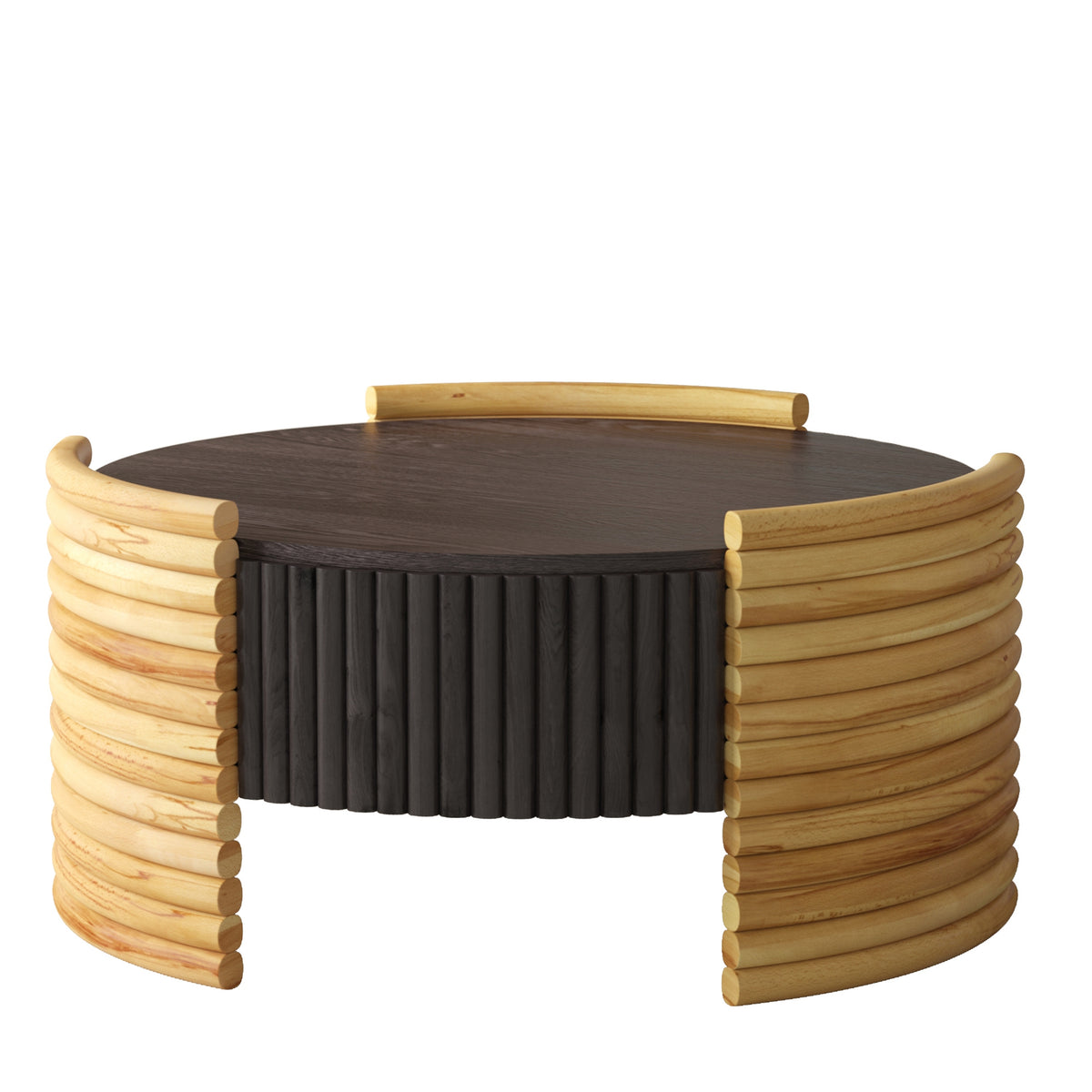 Dark Brown Round Coffee Table with Storage, 31.5 in