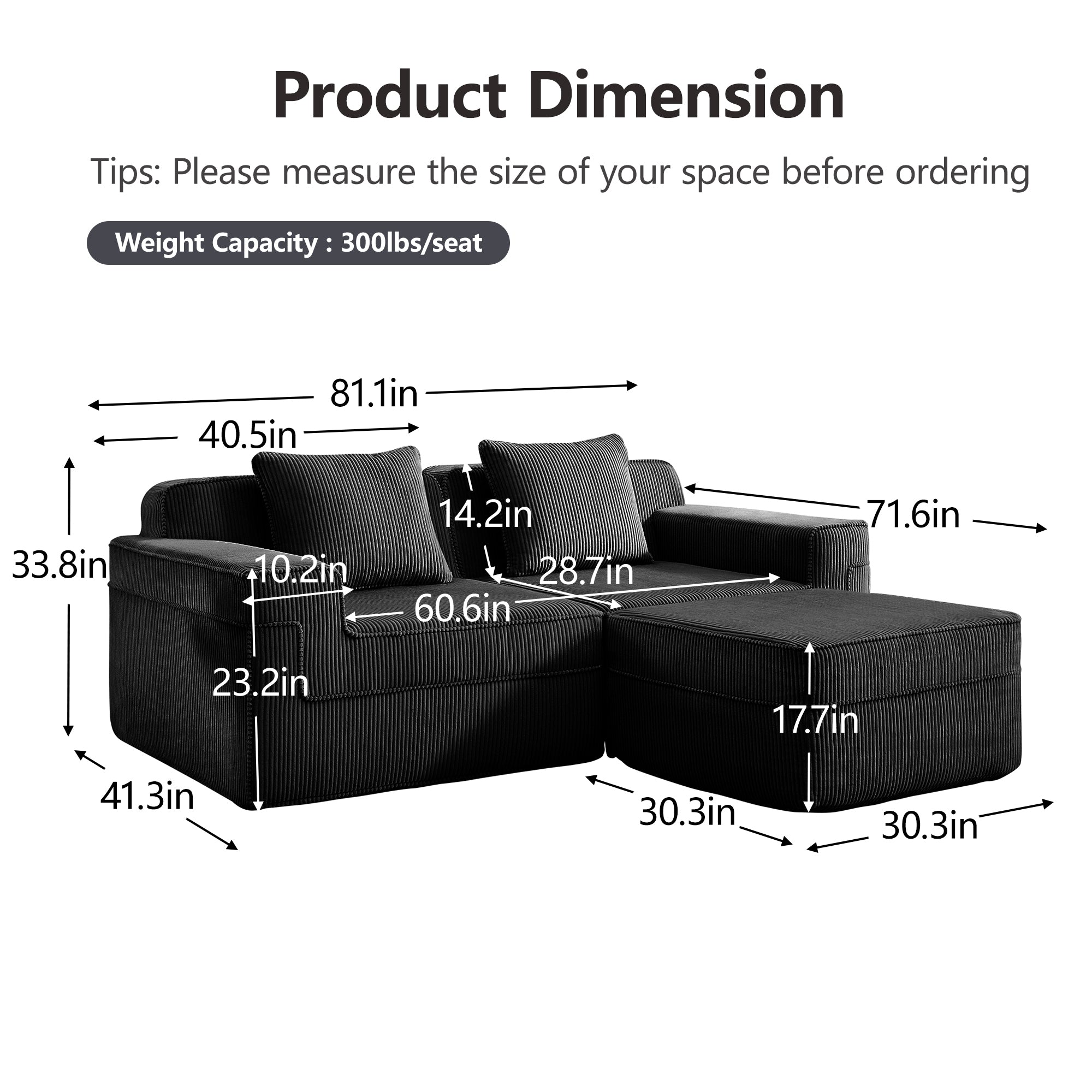 Hudson 2-Seat Boneless Couch in Black #OttOnly_1 #Color_Black