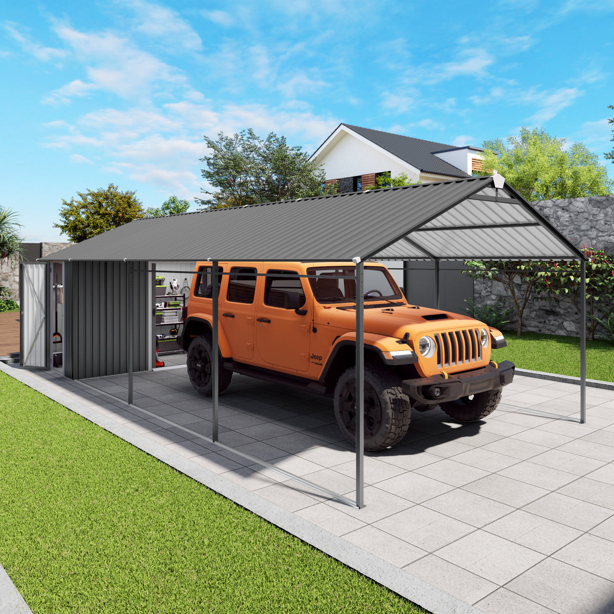 12x25 ft Charcoal Metal Carport