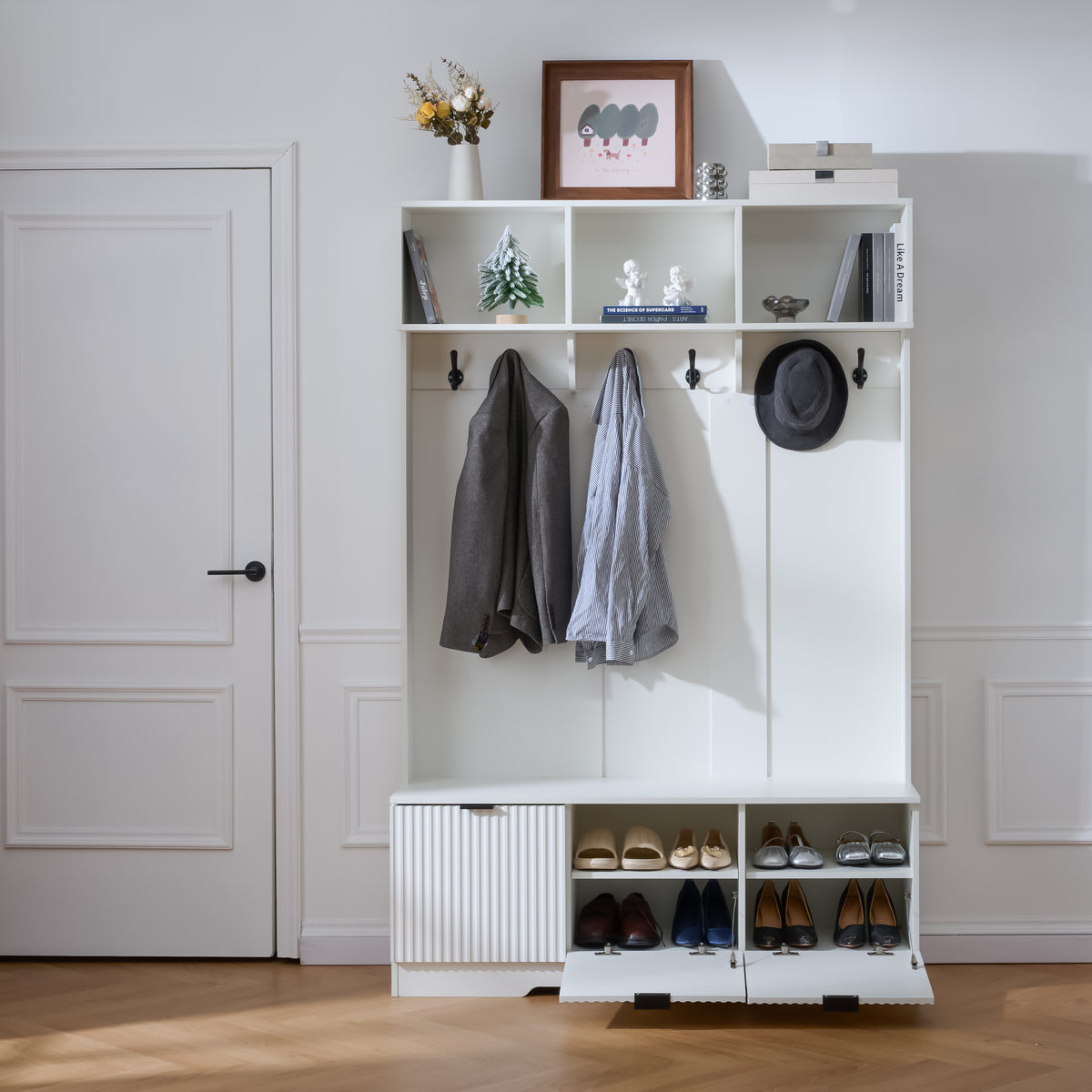 White Hall Tree with Bench and Shoe Storage