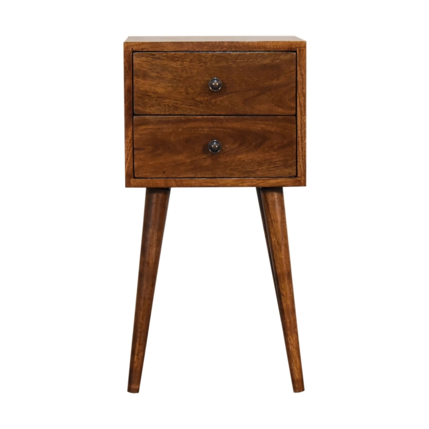 Square Solid Mango Wood Nightstand, 2 Drawers, Chestnut