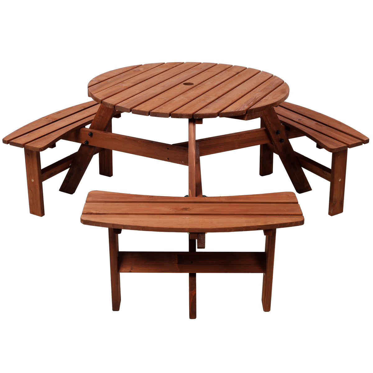 Brown Wood Round Kids Picnic Table with Umbrella Hole