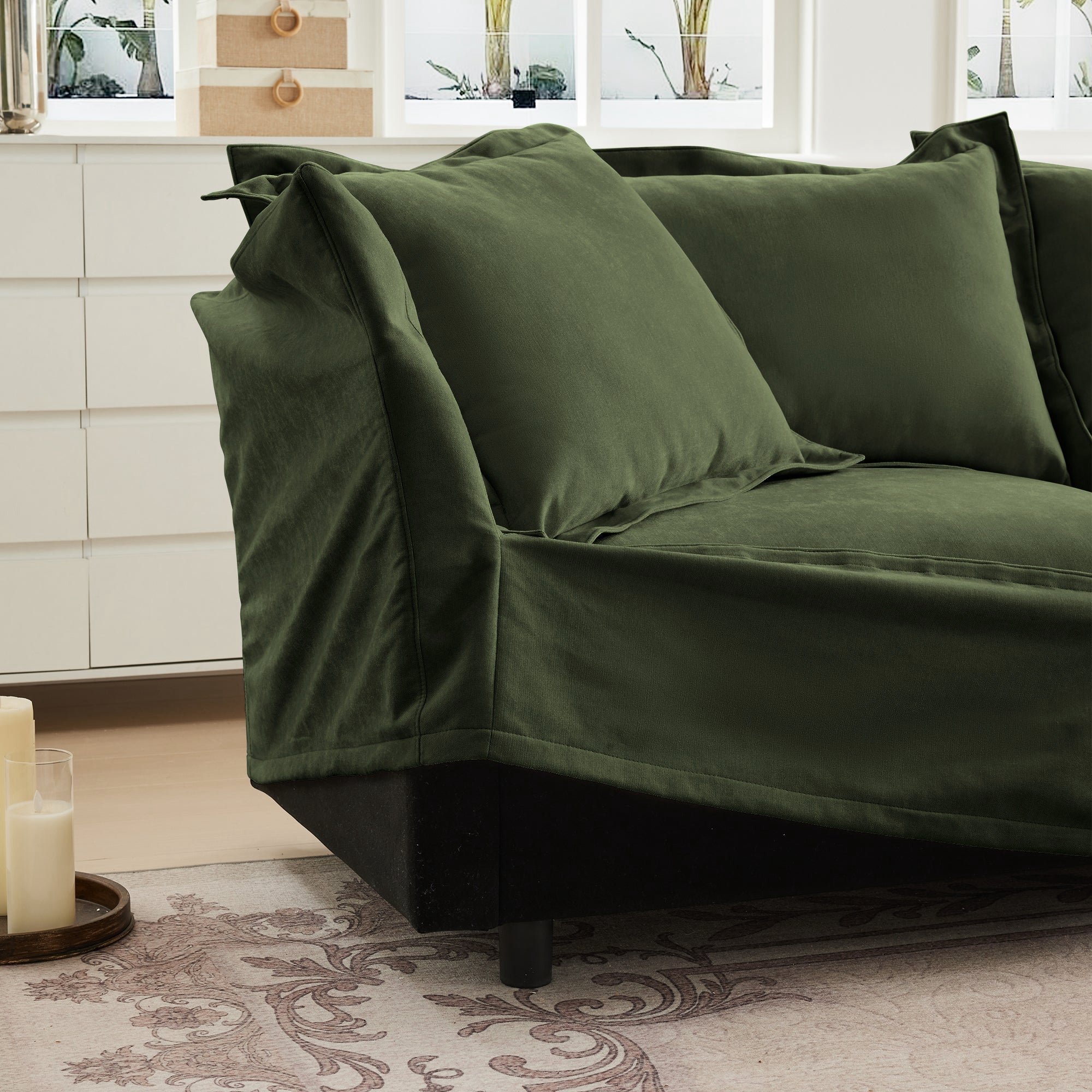 Fluffy 4-Seat Modular Sofa in Chenille Olive #Fabric_Chenille Olive