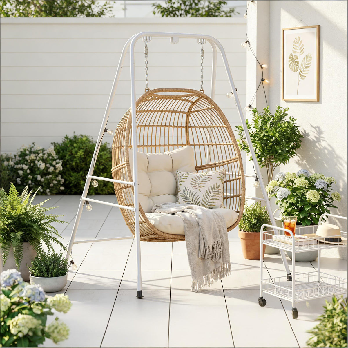 White Metal Hammock Chair Stand, 72 in Tall